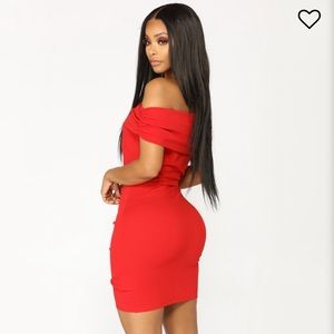 Off the shoulder red mini dress